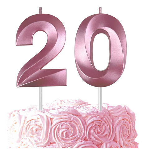 Velas De Cumpleaños Rosas Con El Número 20 Para Pastel, Vela