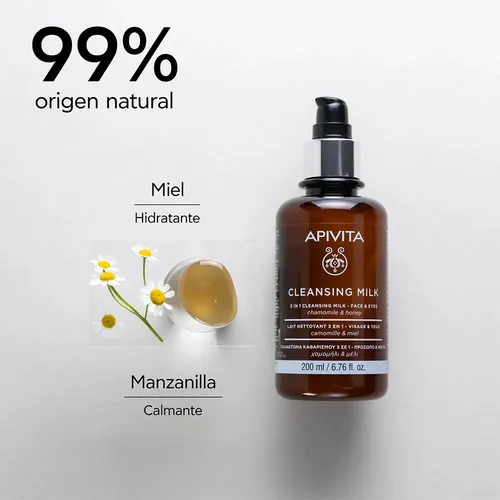 Cleansing Milk 3 In 1 Face & Eyes - Apivita 200 Ml