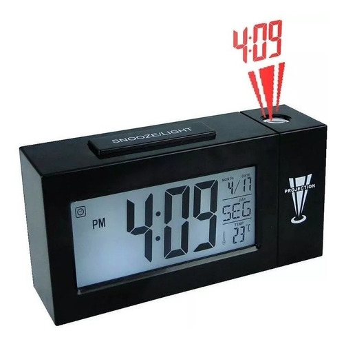 Relógio Digital Despertador Com Projetor De Horas 618 Preto