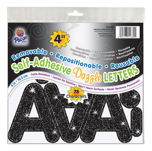 Letras Autoadhesivas Pacon Black Dazzle Puffy Font 78 Chara