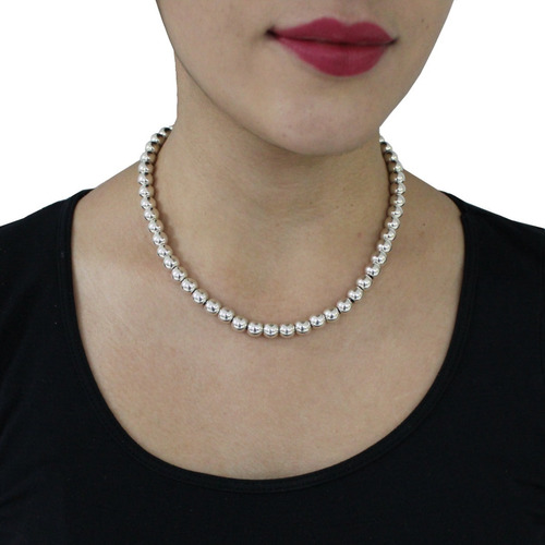 Imagen 7 de 10 de Collar Y Pulsera De Plata 925 Bolitas 8mm Set Mujer Agálea