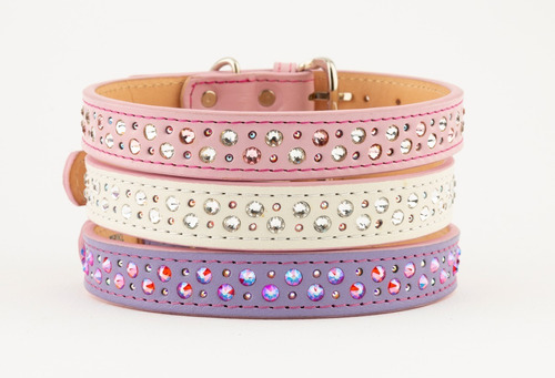 Collar Piel Perro Cristales Swarovski Placa Incluida Lujo M