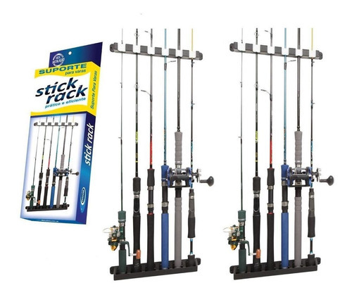 Kit 2 Suporte Organizador Parede Rack 12 Varas Pesca Cardume