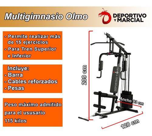 Imagen 3 de 9 de Multigimnasio Olmo +45 Kg Aparato Mini Gimnasio Gym Maquinas