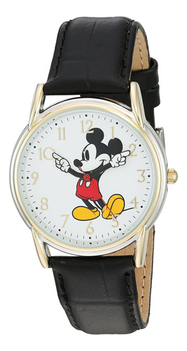 Reloj Mujer Disney W002755 Cuarzo Pulso Negro En Cuero