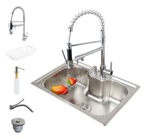 Cuba Pia Gourmet Luxo Guerra Aço Inox + Torneira Flexivel Monocomando Bancada Cozinha 42x60cm Kit Completa 60 Cm 42cm Winda