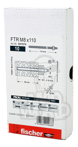 Anclaje Fischer Ftr M 8x110 Para Hormigón Caja X 10u