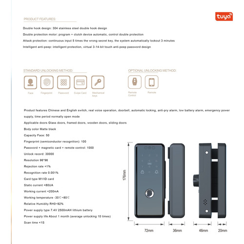 Cerradura De Puerta Reconocimiento Facial Tuya Wifi