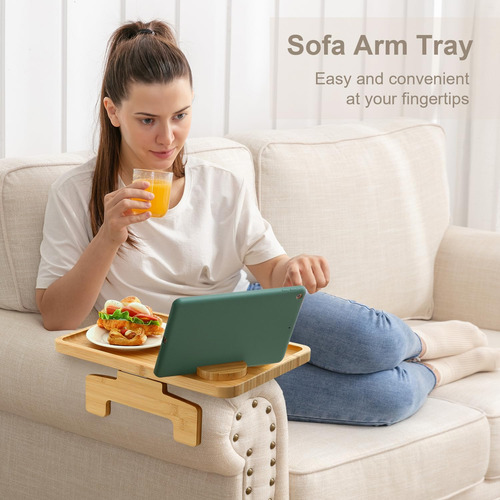 Mesa De Brazo Para Sofá Bandeja De Bambú Con Soporte 360
