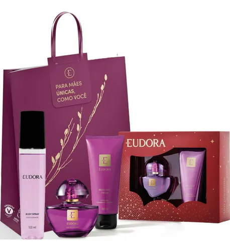 Kit Estojo Eudora Edp Roxo Miniatura + Body Spray - Presente