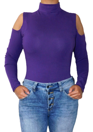 Blusa Body Cuello Alto Hombros Descubiertos Moda Mujer Licra