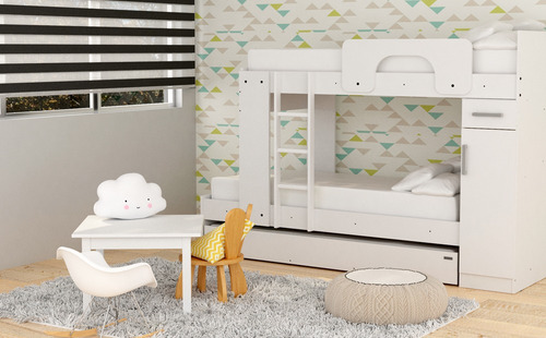 Cama cucheta triple Mosconi Dakar/Express 1 plaza color blanco fabricada en mdp