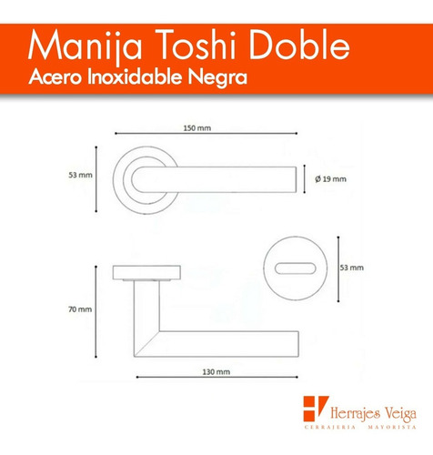 Imagen 4 de 10 de Manija Puerta Acero Inoxidable Toshi Doble Negra Mate