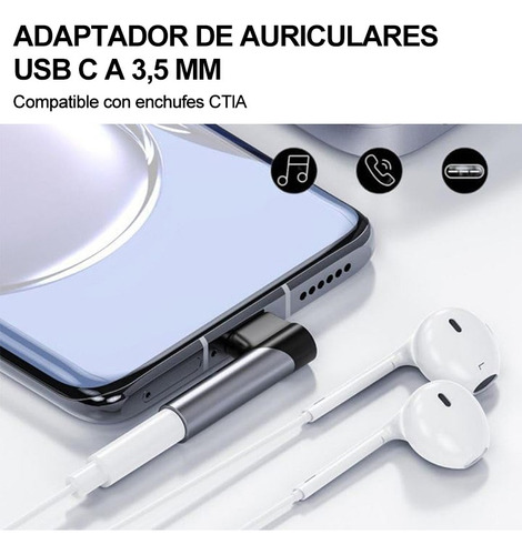 Adaptador Convertidor Usb Tipo C A Jack 3.5mm Audífonos 2pzs