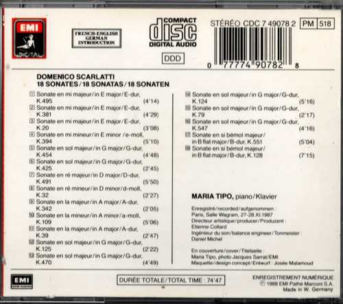 Cd Scarlatti 18 Sonatas Maria Tipo (Usado)
