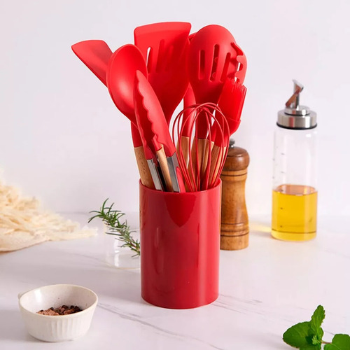 Bf Juego De Cucharas De Silicona Y Madera, 12 Piezas