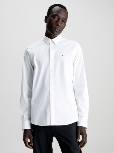 Camisa Blanca Slim Monograma Estampado Calvin Klein Hombre