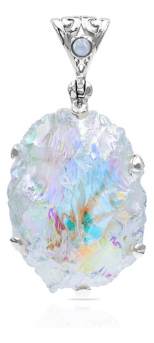 Dije Cuarzo Ángel Aura Con Piedra Luna Arcoíris Plata De Ley