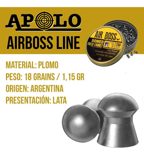 Imagen 2 de 10 de Balines Apolo Domed Field Target 5,5 X250 Aire Co2 Caza Swat