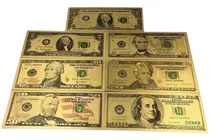 Comprar 7 Billetes Dorados Dolares Coleccion Chapa 1-100 Dolares