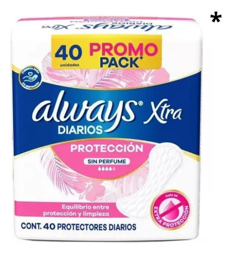 Always Xtra Diarios Sin Perfume Protectores Diarios 40 Unidades