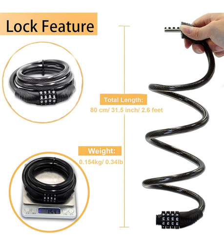 Candado De Cable Combinado Para Bicicleta De 4 Digitos