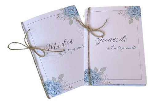 Livro Votos Casamento Personalizado  Floral Azul Serenity