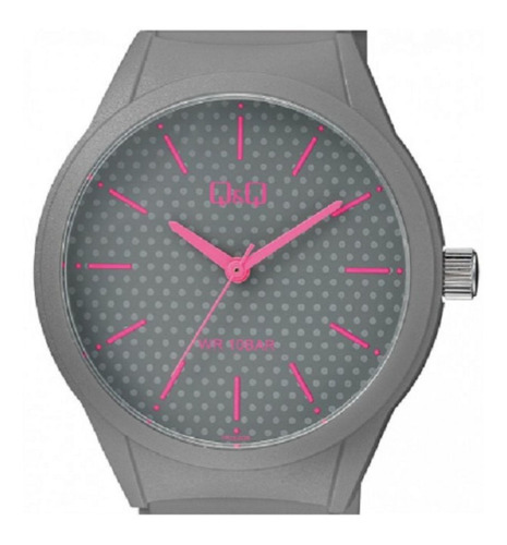 Reloj Q&q Unisex Deportivo Manecillas Neón 3 Atm By Citizen Color de la correa Gris Color del fondo Rosa neón