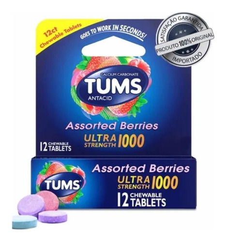 Pastilhas Tums Antiácido Assorted Berries Ultra 1000 C/ 12un