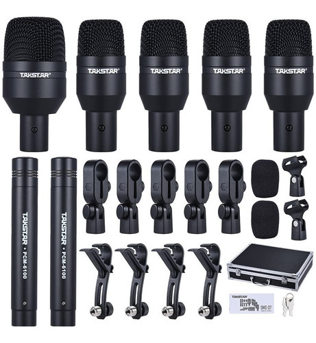 Kit De 7 Microfones Para Bateria Takstar Dmsd7 + Estojo Top Cor Preto