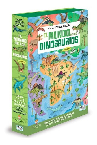 Imagen 1 de 8 de Puzzle 200 Piezas Con Libro El Mundo De Los Dinosaurios Edu
