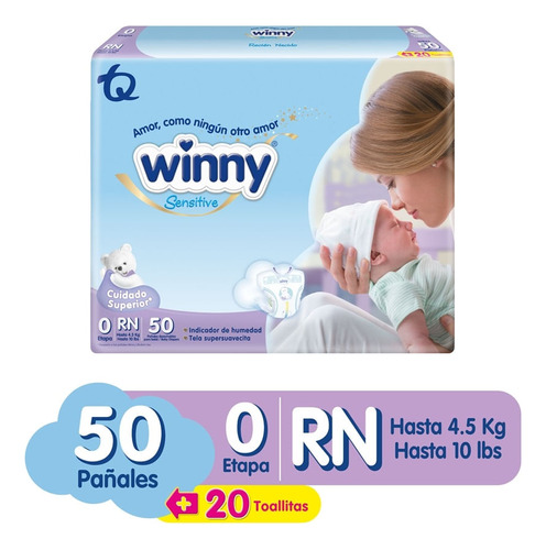 Oferta Pañal Winny Sensitive Etapa 0 X 50und +  20 Toallas