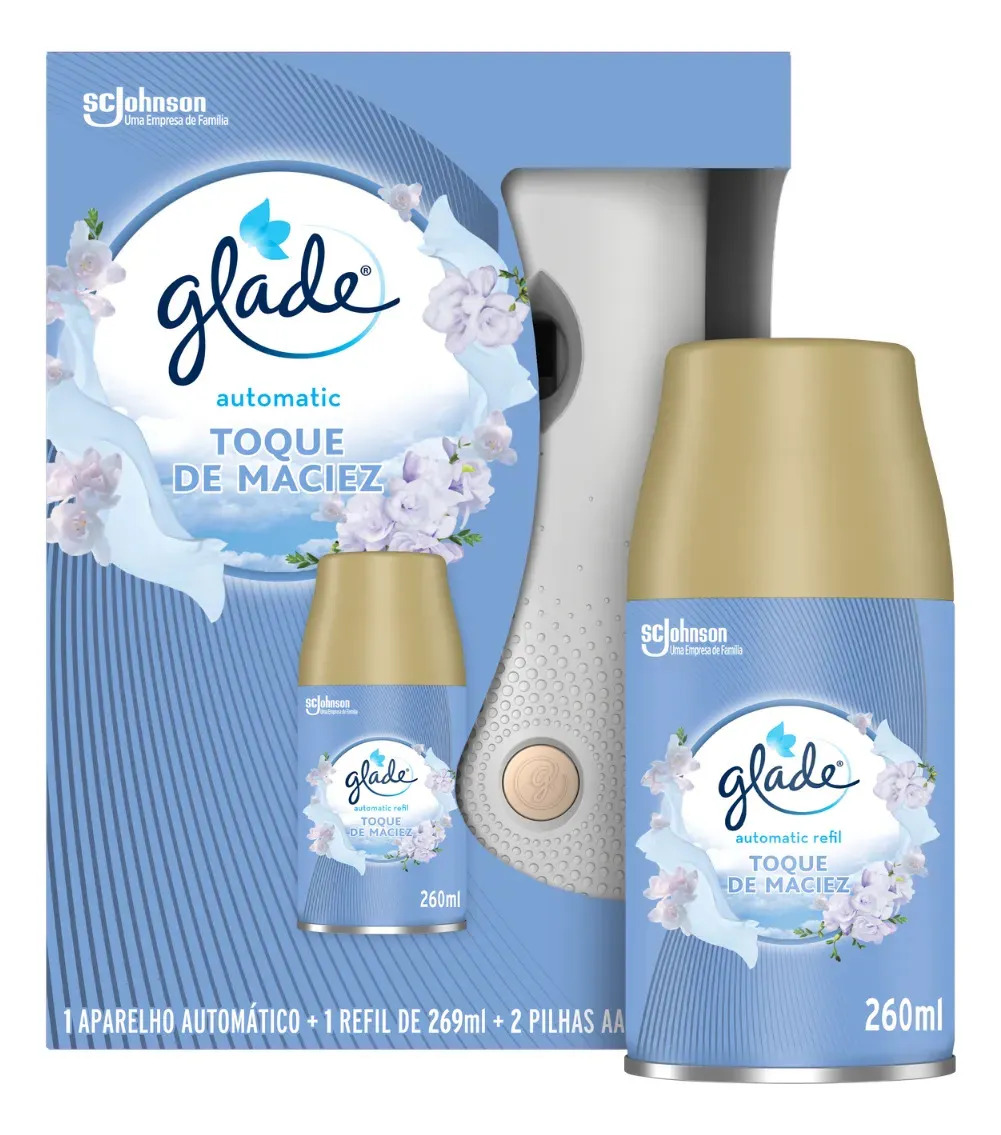 Aromatizador de Ambiente Automático Glade Toque de Maciez Kit Aparelho e Refil 260ml