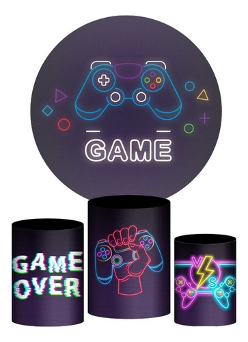 Trio Capa Cilindro + Painel Redondo Tema Games Veste Fácil