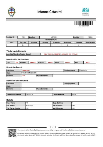 Informe Catastral Datos Del Titular De Un Inmueble En El Dia