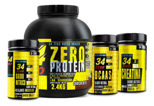 Combo Suplementos 34zer Proteina + Creatina + Bcaas + Oxido Sabor Chocolate - Surtidos