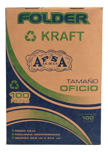 Folder Apsa L26-p Oficio 1/2 Ceja Papel Kraft Con 100 Piezas