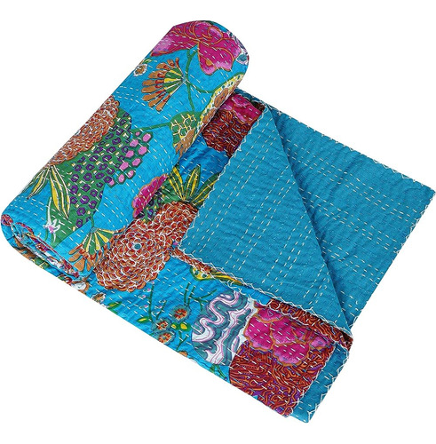 Fashionshopmart Floral Print Twin Size Kantha Quilt, Kantha 