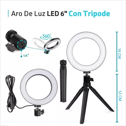 Aro de luz led 6 pulgadas 16cm con control en cable USB 3