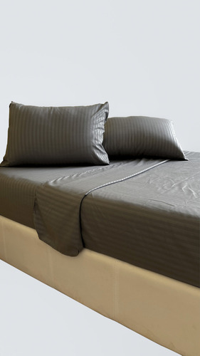 Juego De Sábanas King Size 3000 Hilos Egipcian Premium Gris Oscuro Rayas