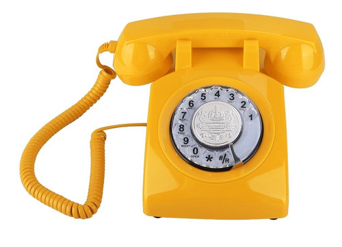 Retro Rotary Dial Vintage Teléfono Fijo Color Amarillo