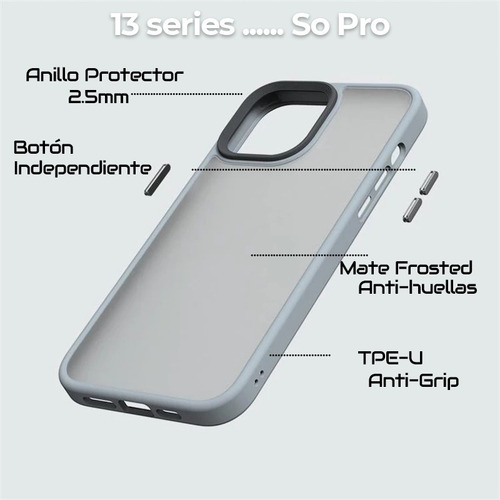 Imagen 6 de 9 de Case Funda Protector Mate Antihuella iPhone 13 / 13 Pro Max