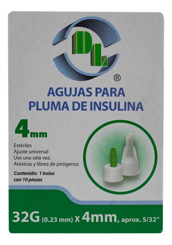 Agujas Para Pluma De Insulina 32gx4mm 10pzas Capacidad en volumen 4 mL