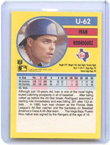 Ivan Rodriguez Rookie Card 1991 Fleer Update U62 Texas Range