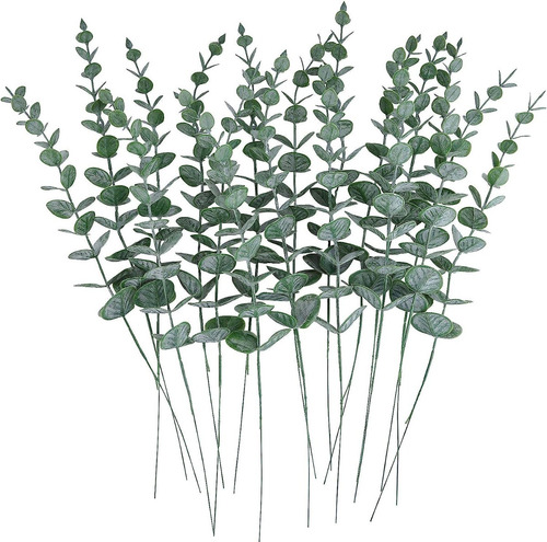 24 Piezas Tallos De Eucalipto Decoración Hojas Artificiales