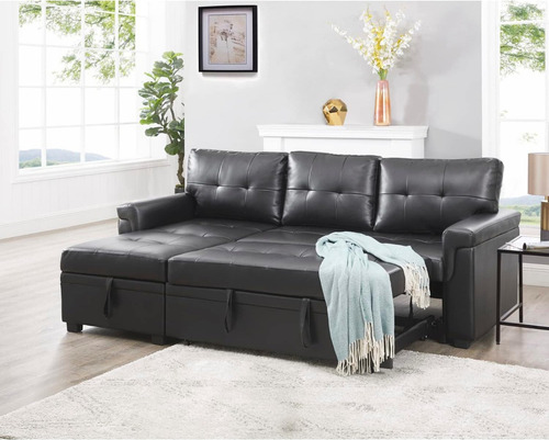 Sofá Modular C/diván De Almacenamiento; Negro; Naomi Home