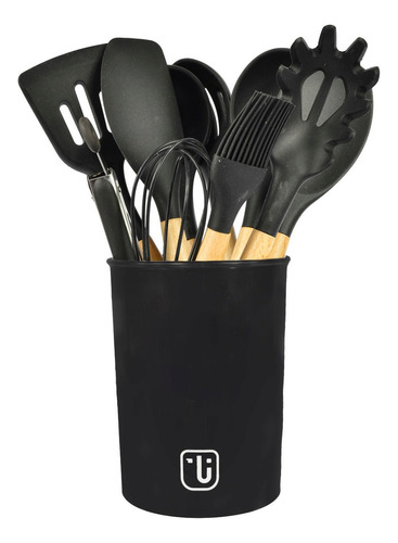 Set 12 Utensilios Cocina Silicona Negro Simplit