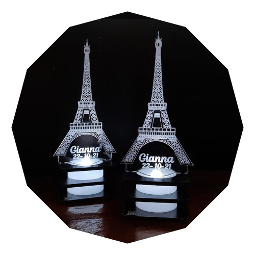 Souvenir Torre Eiffel Acríico Con Luz Led 15 Años Fiesta