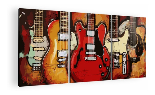 Cuadro Decorativo Mural Triptico Guitar 90x42 Mdf