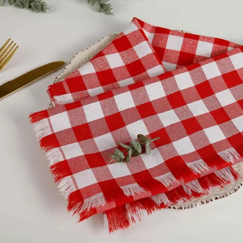 Juego De 8 Servilletas De Tela A Cuadros Rojos Y Blancos Con